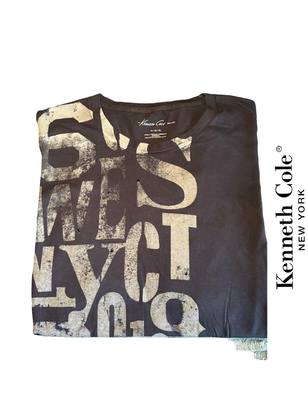 Kenneth Cole Black Short-Sleeve Crew Neck Tee w/Distressed Grey Graphic + Studs